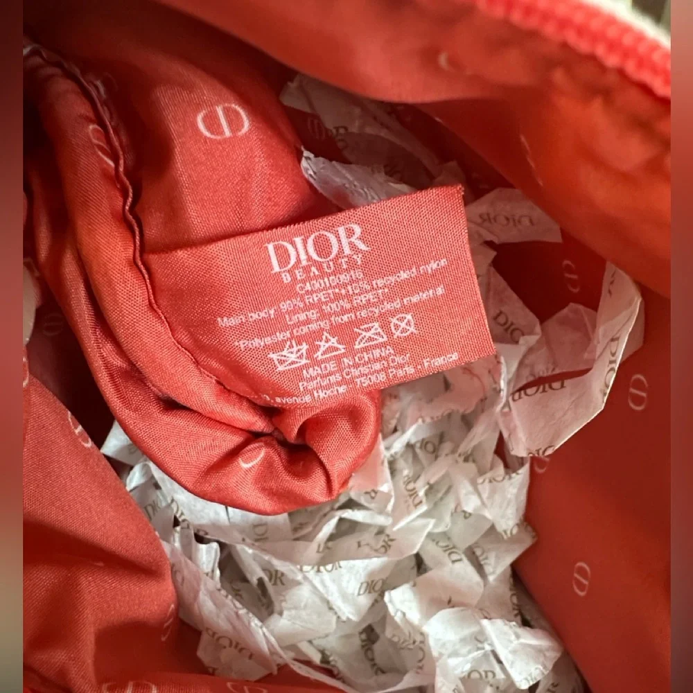 DIOR Novelty‎ Orange & White Striped Pouch Cosmetic Case Wristlet Summer 2024